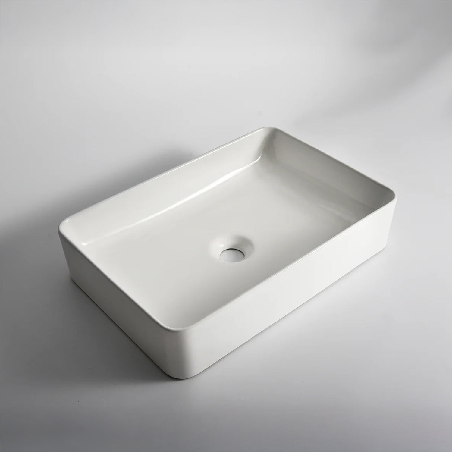 CLAYA RT-5033 above counter basin in gloss white ceramic. 500mm rectangular basin with low profile for modern bathrooms.-Basin Sink-Ezymall AU