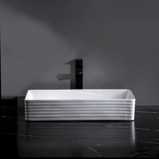CLAYA rt 6034 fluted rectangle ceramic above counter basin matte white – view 3
