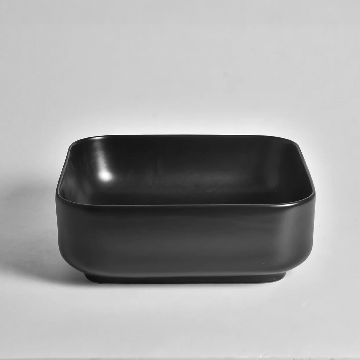 CLAYA SQ-385 matte black above counter basin made from fine ceramic. 380mm square basin with non-overflow waste for modern bathrooms.-Basin Sink-Ezymall AU