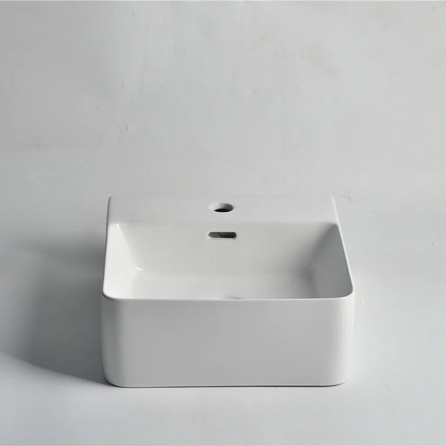 CLAYA WH-42 basin in gloss white ceramic. 420mm basin suitable for wall hung or above counter installation with overflow design.-Basin Sink-Ezymall AU