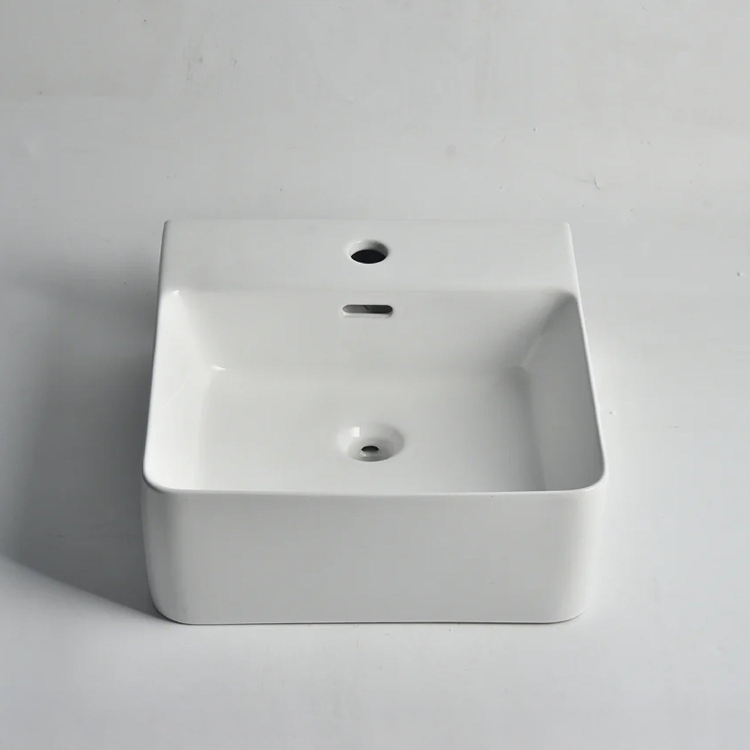 CLAYA WH-42 basin in gloss white ceramic. 420mm basin suitable for wall hung or above counter installation with overflow design.-Basin Sink-Ezymall AU