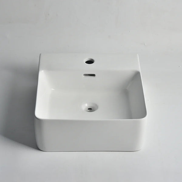 CLAYA WH-42 basin in gloss white ceramic. 420mm basin suitable for wall hung or above counter installation with overflow design.-Basin Sink-Ezymall AU