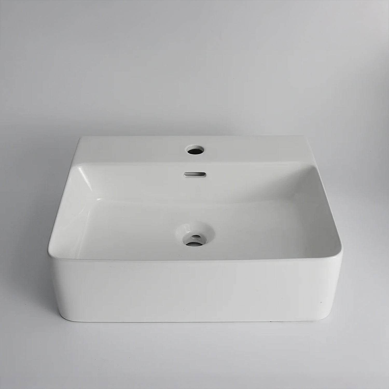 CLAYA WH-52 basin in gloss white ceramic. 520mm basin for wall hung or above counter installation with overflow, ideal for modern bathrooms.-Basin Sink-Ezymall AU