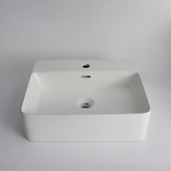 CLAYA WH-52 basin in gloss white ceramic. 520mm basin for wall hung or above counter installation with overflow, ideal for modern bathrooms.-Basin Sink-Ezymall AU