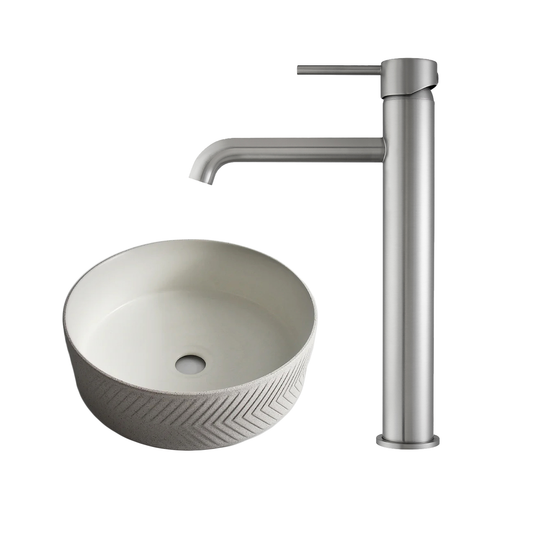 Complete basin set with tall mixer brushed nickel silver