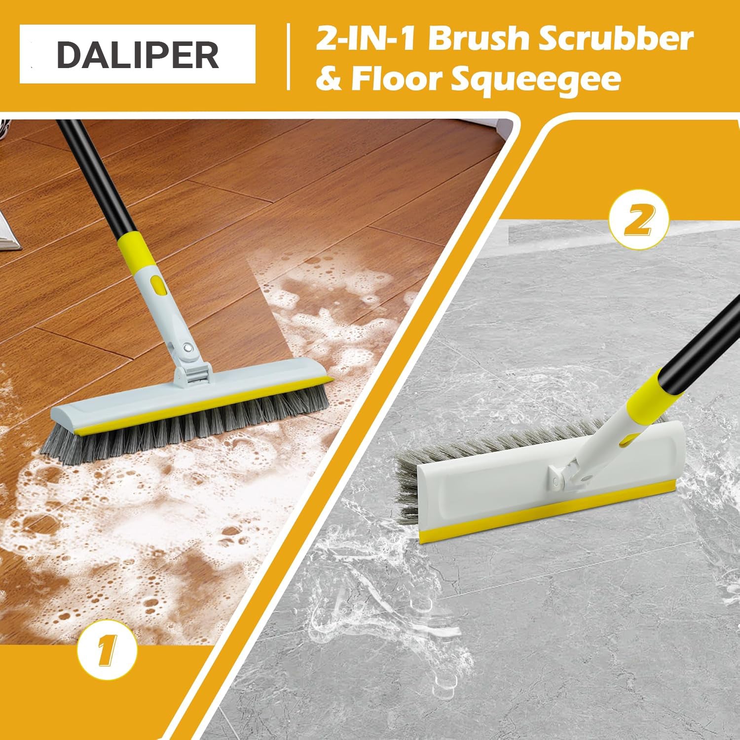 Clean smarter with the DALIPER 2-in-1 floor scrub brush. Long handle, 180° rotating head & built-in squeegee for tiles, bathrooms, kitchens & decks.-Cleaning Products-Ezymall AU