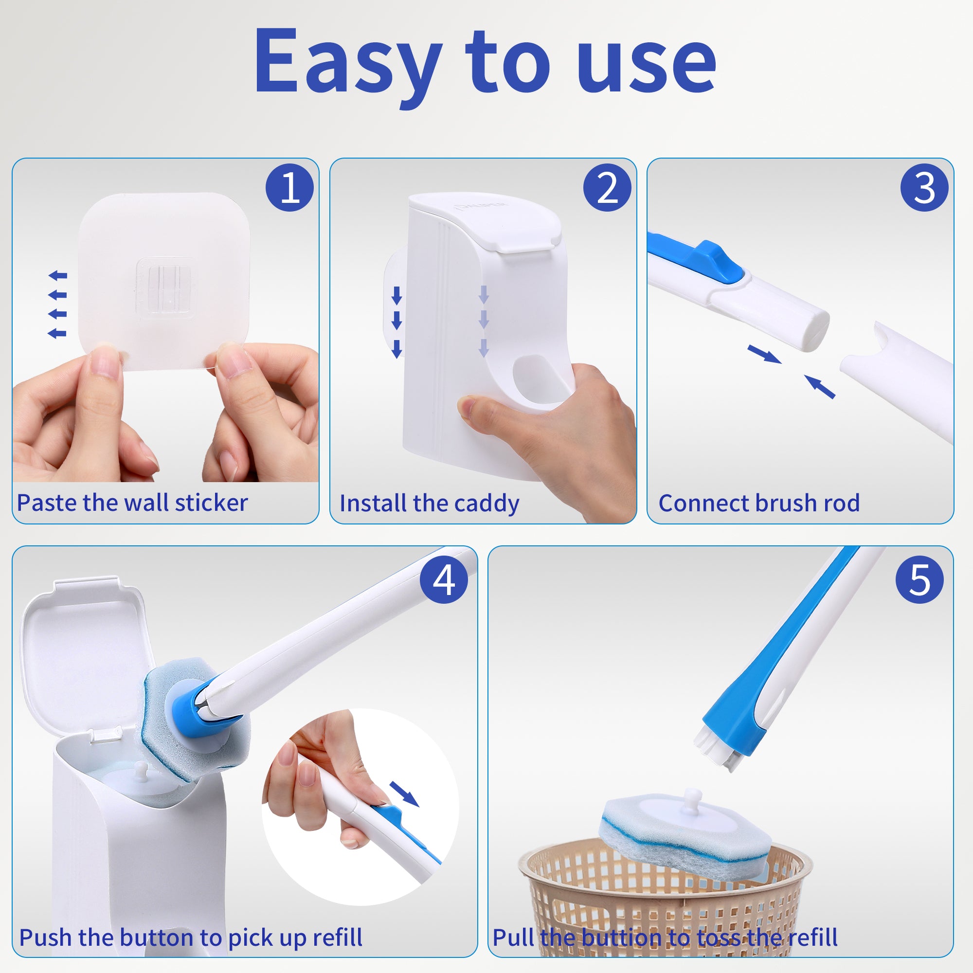 Keep your toilet clean and hygienic with the DALIPER Disposable Toilet Brush. Includes 40PCS refills for easy and convenient cleaning. A must-have for every bathroom.-Cleaning Products-Toilet Brush Kit +48PCS Refills-Ezymall AU