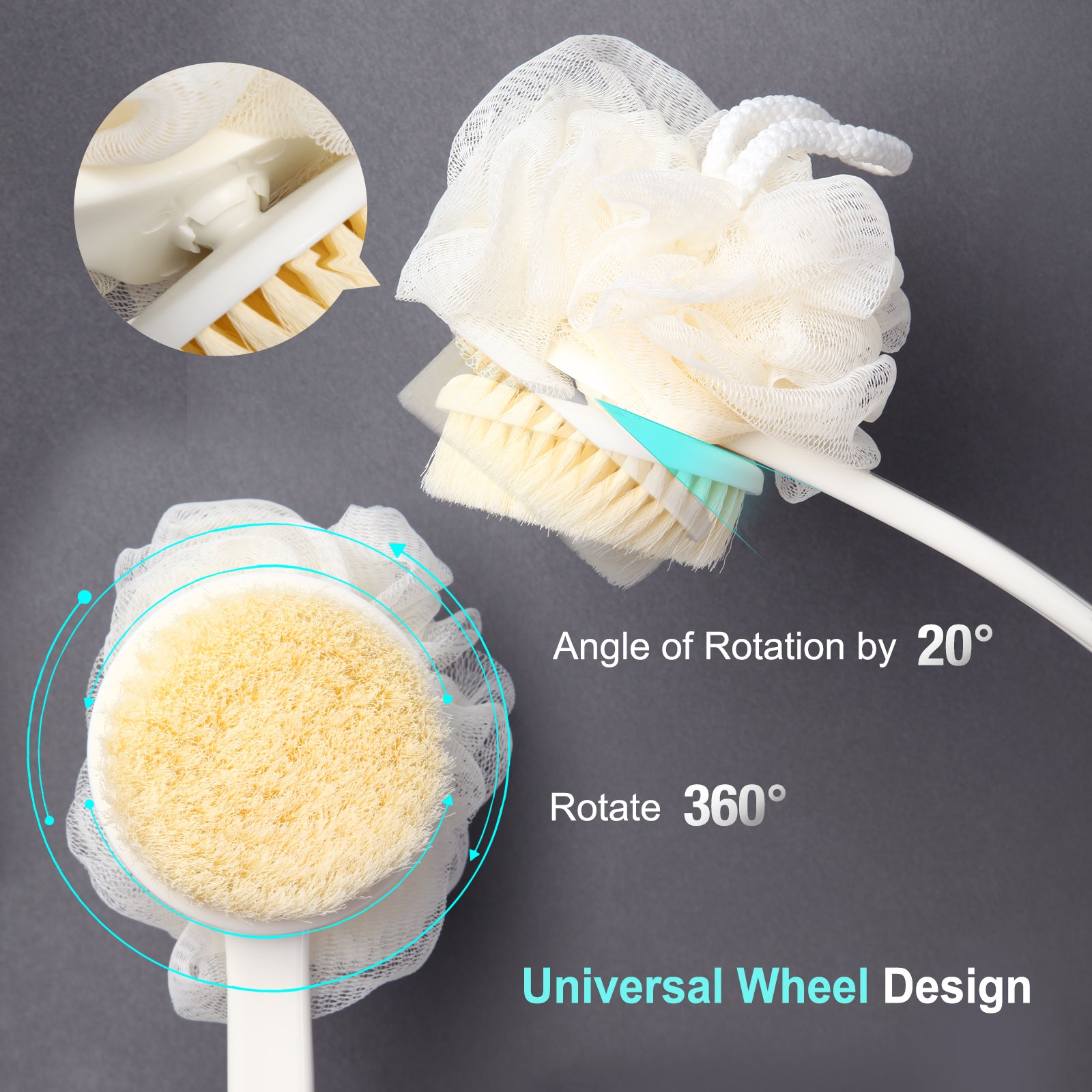 Double-Sided Rotating Bath Brush with Loofah and Bristle Head – alternate view 2