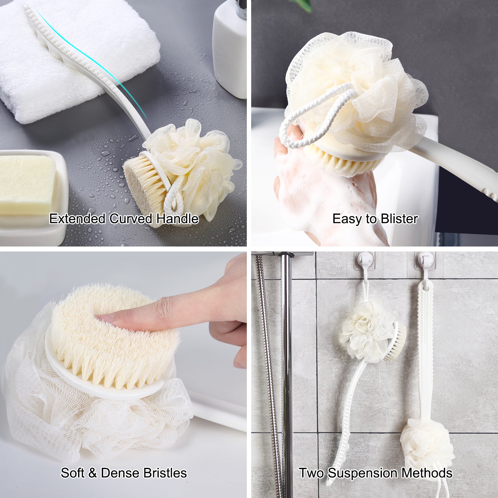 Double-Sided Rotating Bath Brush with Loofah and Bristle Head – alternate view 3