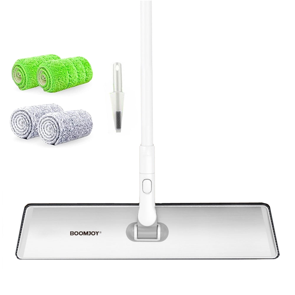 The BOOMJOY 50cm Extra-Wide Flat Mop features a scraper and ultra-thin 360° swivel head for efficient cleaning. Get yours today at Ezymall Australia!-Cleaning Products-Boomjoy Flat Mop + 5 Refill Pads-Ezymall AU