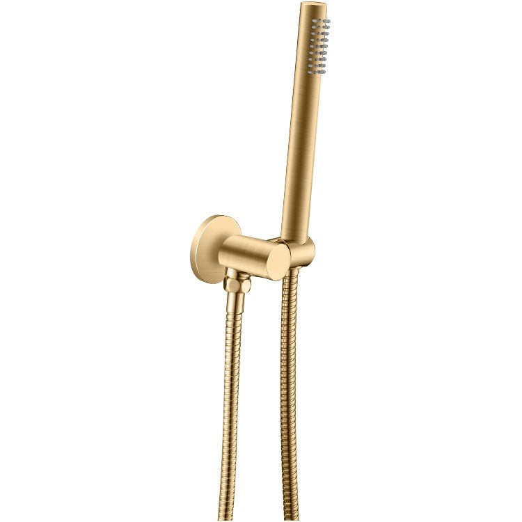 Upgrade your shower with this fixed round shower rail set. Featuring a handheld shower head, stainless steel rail, and solid brass components in brushed brass gold.-Shower Station-Ezymall AU