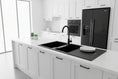 Load image into Gallery viewer, The Granite Arete Stone Double Bowl Kitchen Sink features a drain board and measures 1160x500x200mm. Its black finish adds a touch of elegance to your kitchen. Durable and functional.-Kitchen Sink-Ezymall AU
