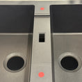 Load image into Gallery viewer, Close-up of black granite kitchen sink bowls and tap position- The Granite Arete Stone Double Bowl Kitchen Sink features a drain board and measures 1160x500x200mm. Its black finish adds a touch of elegance to your kitchen. Durable and functional.-Kitchen Sink-Ezymall AU
