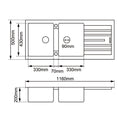 Load image into Gallery viewer, The Granite Arete Stone Double Bowl Kitchen Sink features a drain board and measures 1160x500x200mm. Its white finish adds a touch of elegance to your kitchen. Durable and functional.-Kitchen Sink-Ezymall AU
