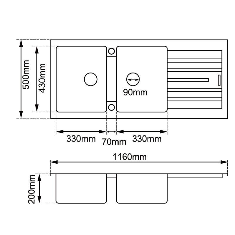 The Granite Arete Stone Double Bowl Kitchen Sink features a drain board and measures 1160x500x200mm. Its white finish adds a touch of elegance to your kitchen. Durable and functional.-Kitchen Sink-Ezymall AU