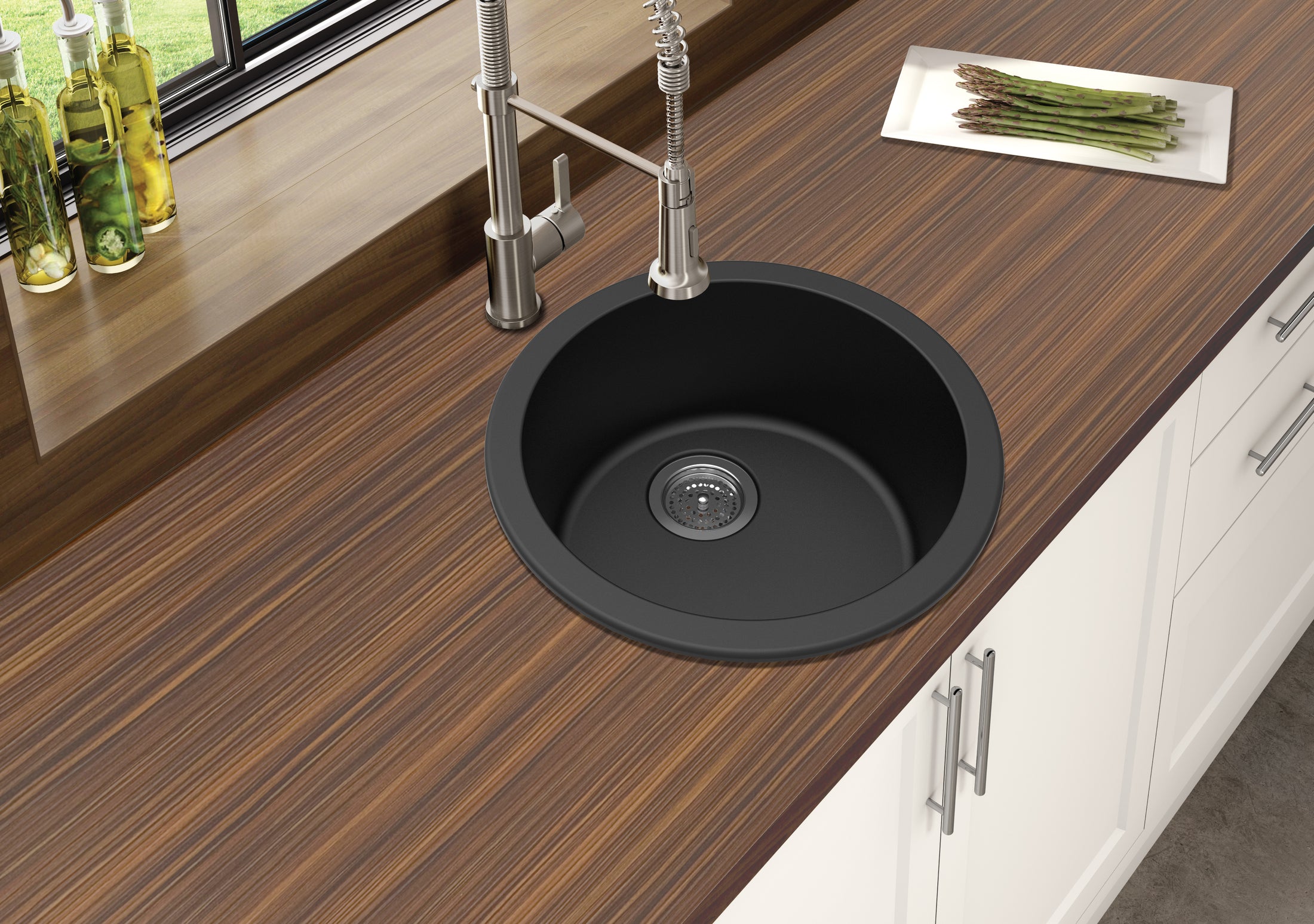 The Granite Arete Stone Round Single Bowl Kitchen Sink in Black (460mm) offers a blend of elegance and resilience. Its round design adds a modern touch to your kitchen. Shop now at Ezymall Australia for quality kitchen solutions.-Kitchen Sink-Ezymall AU