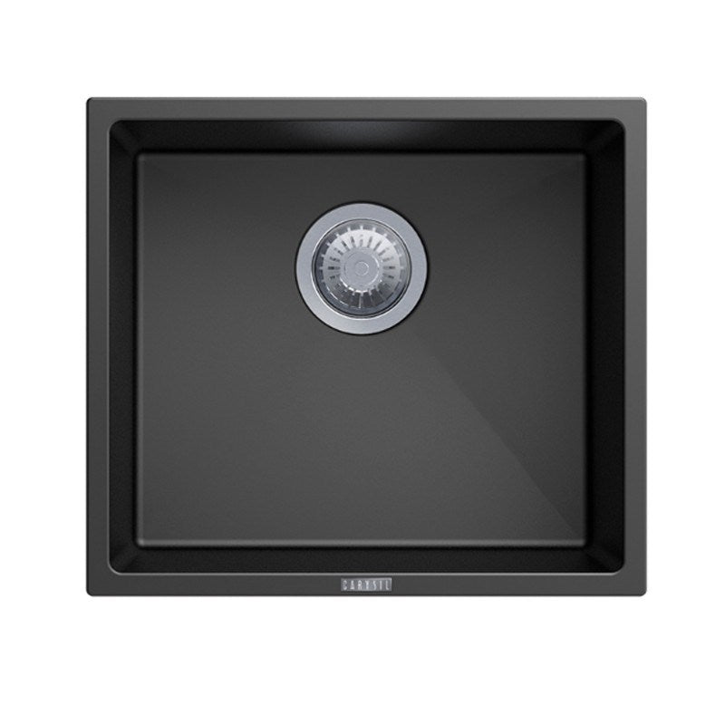The Granite Arete Stone Single Bowl Kitchen Sink measures 457x406mm and features a sleek black finish. Durable and stylish, perfect for modern kitchens. Upgrade your space today!-Kitchen Sink-Ezymall AU