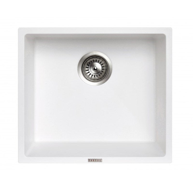 The Granite Arete Stone Single Bowl Kitchen Sink measures 457x406mm and features a sleek white finish. Durable and stylish, perfect for modern kitchens. Upgrade your space today!-Kitchen Sink-Ezymall AU