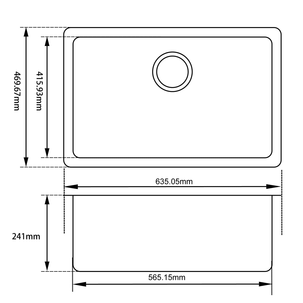Granite arete stone single bowl kitchen sink 635 x 470 mm white – view 2