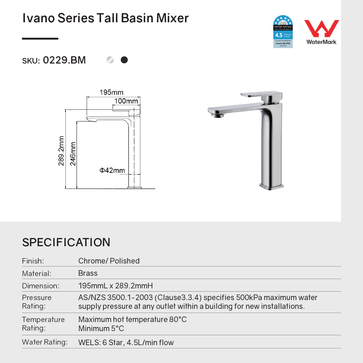 IVANO solid brass tall basin mixer shown in gunmetal