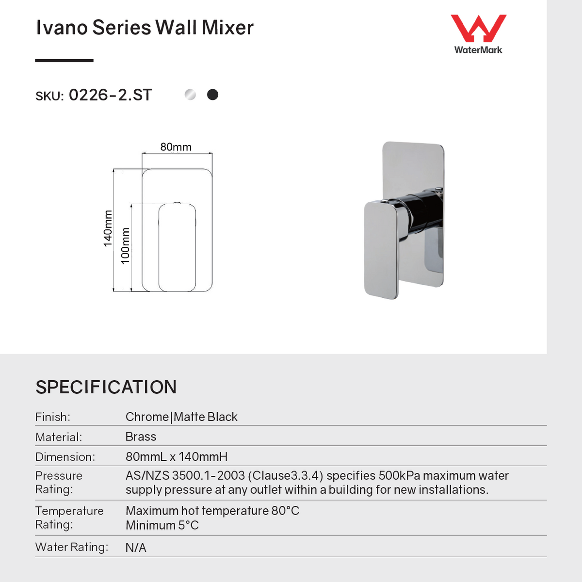 IVANO solid brass wall mixer tap black – view 3