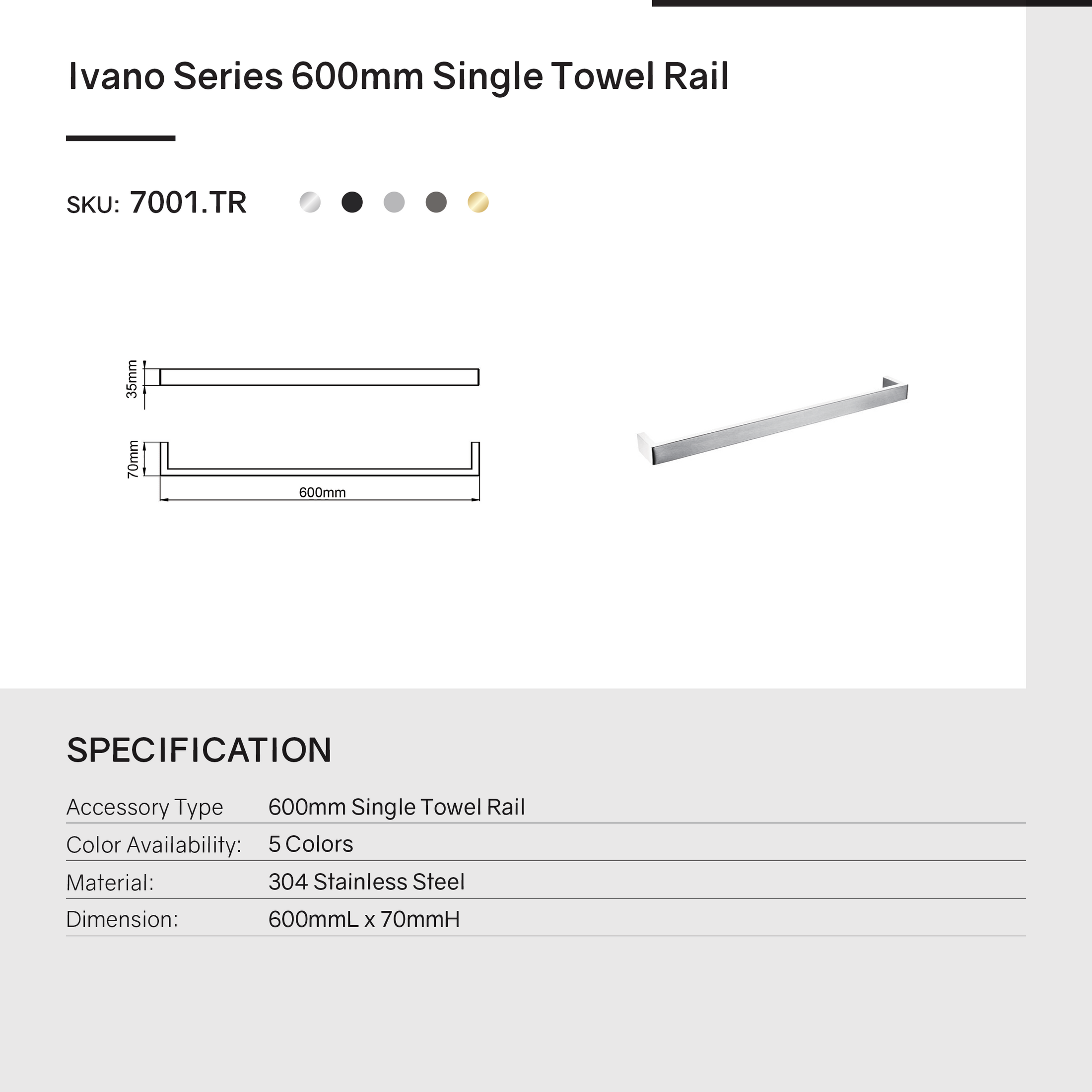 Add a touch of luxury to your bathroom with the IVANO Stainless Steel 600mm Single Towel Rail in Brushed Brass Gold. Durable, stylish, and rust-resistant. Keep towels tidy.-Towel Rail-Ezymall AU