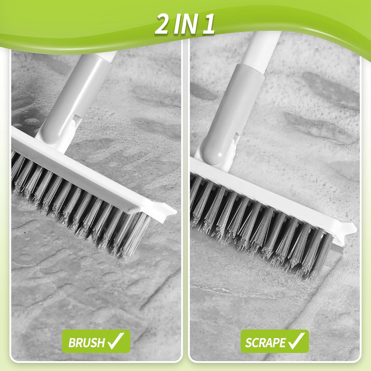 IVYROLL 2-in-1 Grout Brush with Long Handle, V-Shaped Bristles & Squeegee Brush – alternate view 3
