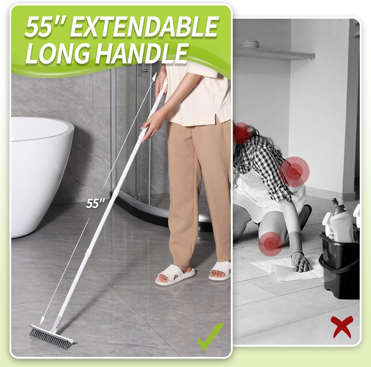 IVYROLL 2-in-1 Grout Brush with Long Handle, V-Shaped Bristles & Squeegee Brush – alternate view 4