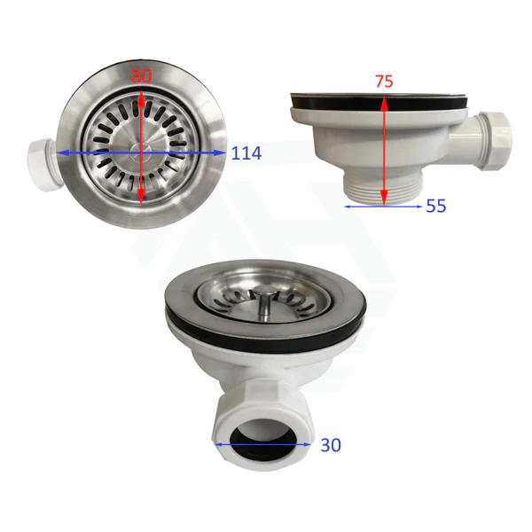 Ensure efficient drainage with this chrome silver kitchen sink waste. Measuring 80/114mm and designed without overflow, this sink part is a reliable addition to your kitchen sink. Shop now!-Sink Waste-Ezymall AU