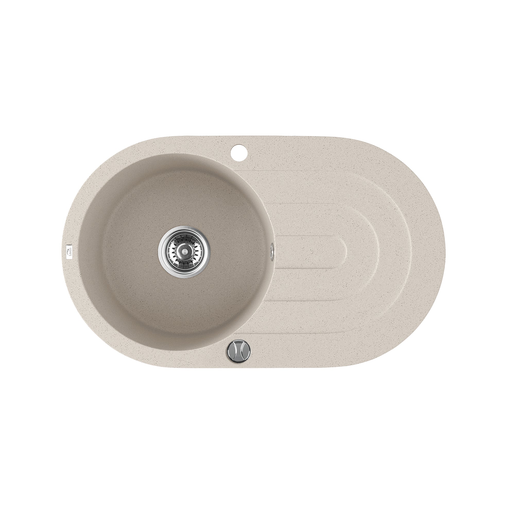 Laveo Dafne beige granite stone round single bowl kitchen sink with drainer. Dimensions: 470x780x204mm. Stylish and durable. Shop now at Ezymall Australia!-Kitchen Sink-Ezymall AU