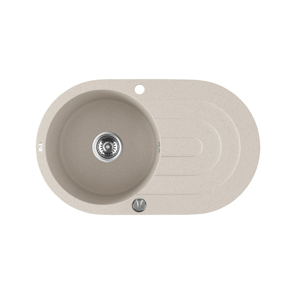 Laveo Dafne beige granite stone round single bowl kitchen sink with drainer. Dimensions: 470x780x204mm. Stylish and durable. Shop now at Ezymall Australia!-Kitchen Sink-Ezymall AU