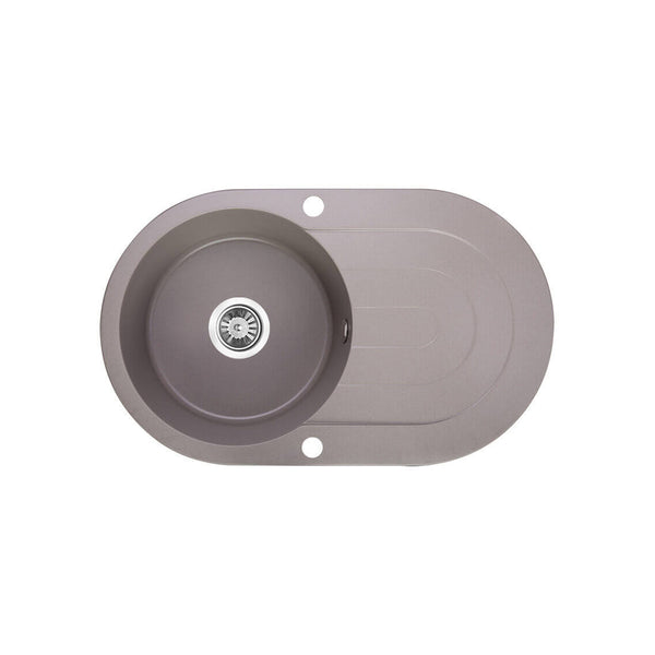 Laveo Dafne grey granite stone round single bowl kitchen sink with drainer. Dimensions: 470x780x204mm. Stylish and durable. Shop now at Ezymall Australia!-Kitchen Sink-Ezymall AU