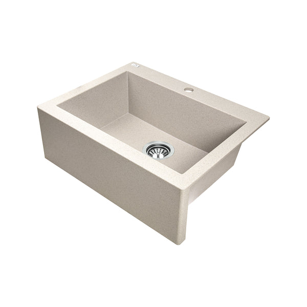 Laveo komodo granite stone single bowl kitchen sink with overflow 580 x 490 mm beige – view 2