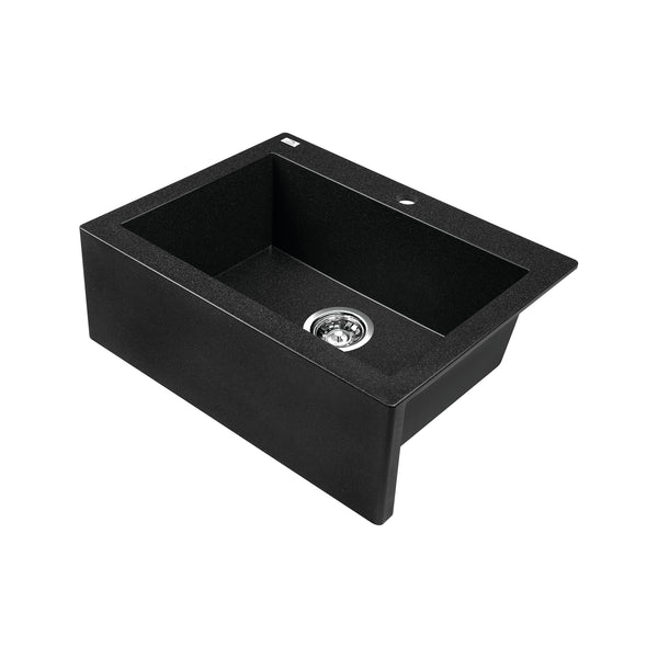 Laveo komodo granite stone single bowl kitchen sink with overflow 580 x 490 mm black – view 2