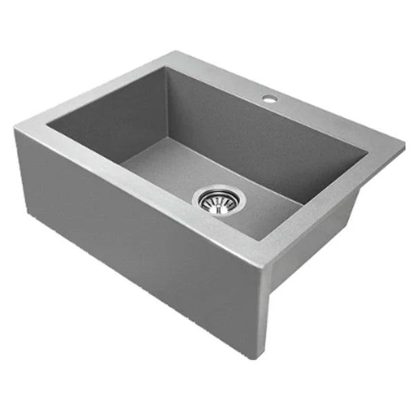 Laveo komodo granite stone single bowl kitchen sink with overflow 580 x 490 mm grey – view 2