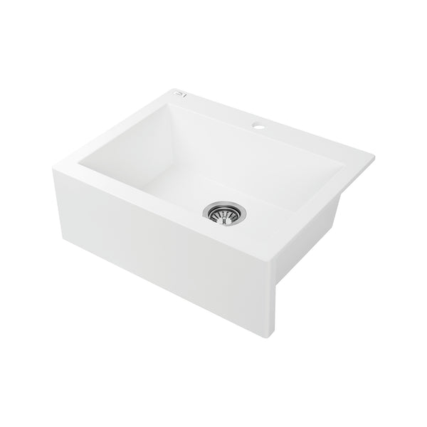 Laveo komodo granite stone single bowl kitchen sink with overflow 580 x 490 mm white – view 2