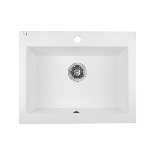 Laveo Komodo white granite stone single bowl kitchen sink. Dimensions: 490x550x220mm. Stylish and durable. Upgrade your kitchen with Ezymall Australia today!-Kitchen Sink-Ezymall AU