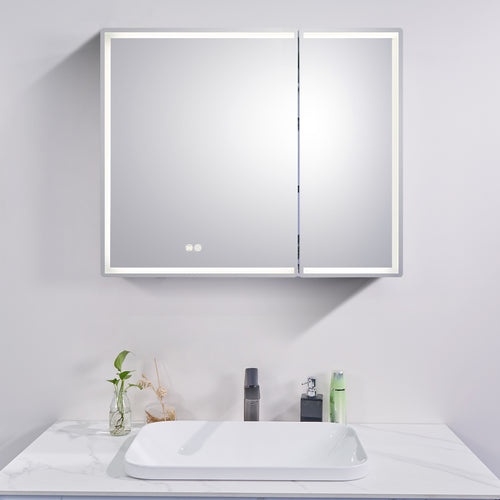 900mm LED mirror shaving cabinet installed above a bathroom vanity