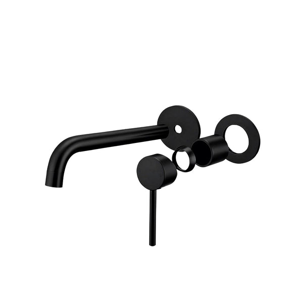 Solid brass wall spout mixer, minimalistic. Modern matte black tapware for bathroom and kitchen installations.-Spout Mixer-Ezymall AU