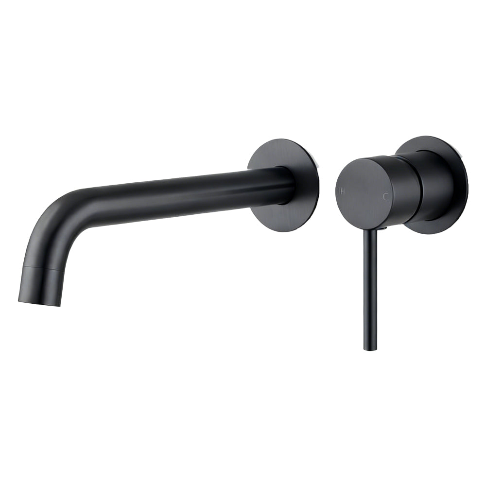 Solid brass wall spout mixer, minimalistic. Modern matte black tapware for bathroom and kitchen installations.-Spout Mixer-Ezymall AU