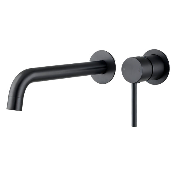 Solid brass wall spout mixer, minimalistic. Modern matte black tapware for bathroom and kitchen installations.-Spout Mixer-Ezymall AU