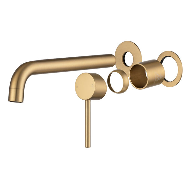 Solid brass wall spout mixer, minimalistic. Modern brushed gold tapware for bathroom and kitchen installations.-Spout Mixer-Ezymall AU