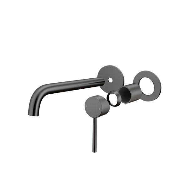 Solid brass wall spout mixer, minimalistic. Modern gunmetal grey tapware for bathroom and kitchen installations.-Spout Mixer-Ezymall AU