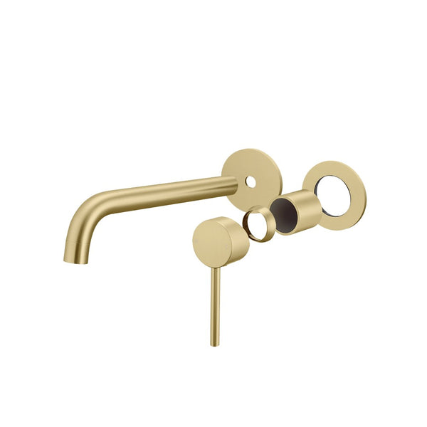 Solid brass wall spout mixer, minimalistic. Modern light brushed gold tapware for bathroom and kitchen installations.-Spout Mixer-Ezymall AU