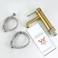 Load image into Gallery viewer, Upgrade your basin with this solid brass short basin mixer in brushed brass gold from LUCID PIN. Durable, stylish, and easy to install. Shop now!-Basin Mixer-Ezymall AU
