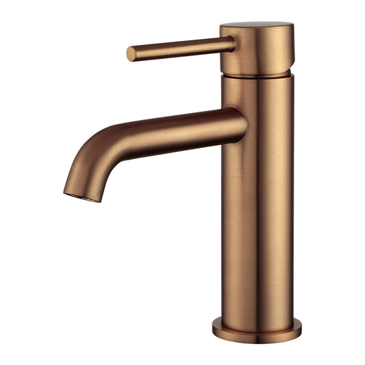 LUCID pin solid brass short basin mixer brushed copper