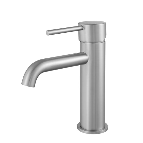 Enhance your basin with the LUCID PIN short basin mixer. Crafted from solid brass with a brushed nickel silver finish. This mixer combines durability with modern design. Perfect for any bathroom. Shop now!-Basin Mixer-Ezymall AU