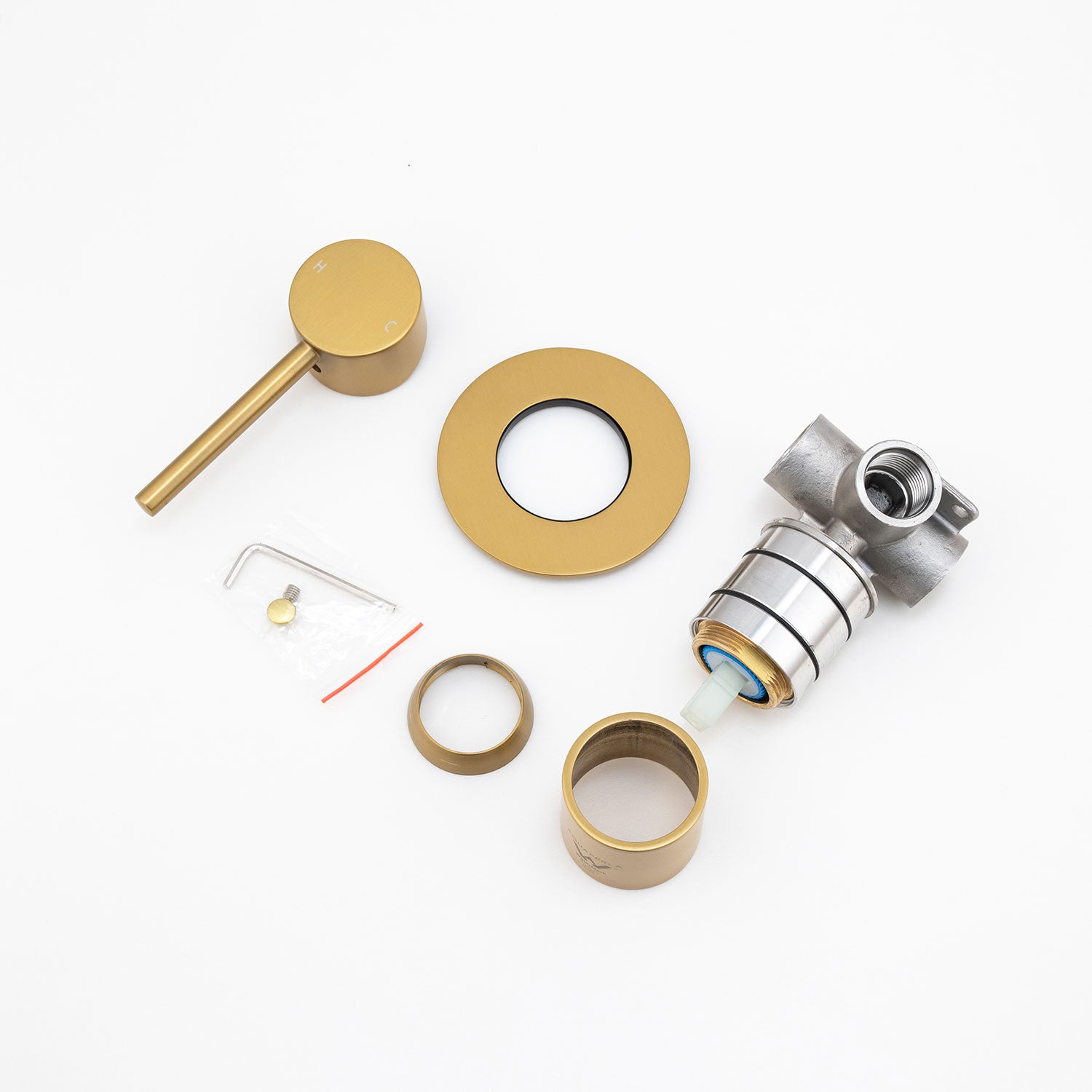 Upgrade your bathroom with this solid brass wall mixer. Featuring a brushed brass gold finish, this LUCID PIN mixer combines style and functionality for a premium experience.-Wall Mixer-Ezymall AU