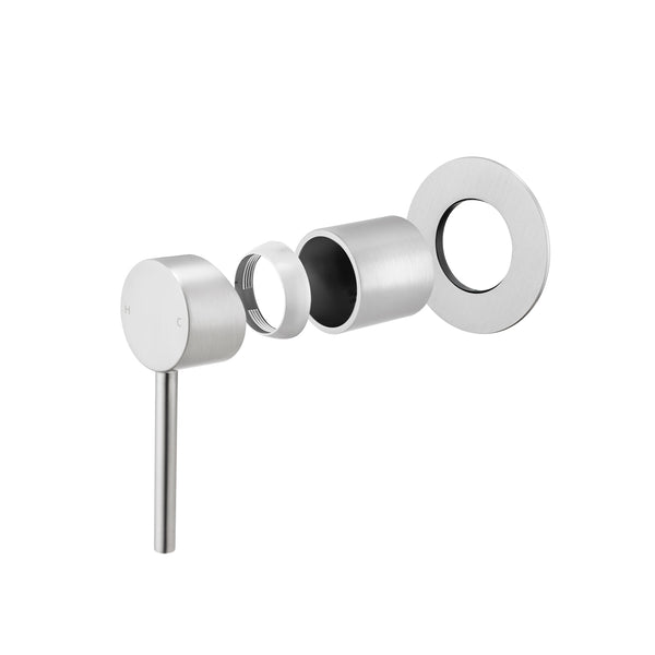 LUCID pin solid brass wall mixer tap brushed nickel silver – view 2