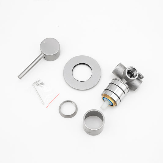 LUCID pin solid brass wall mixer tap brushed nickel silver – view 3
